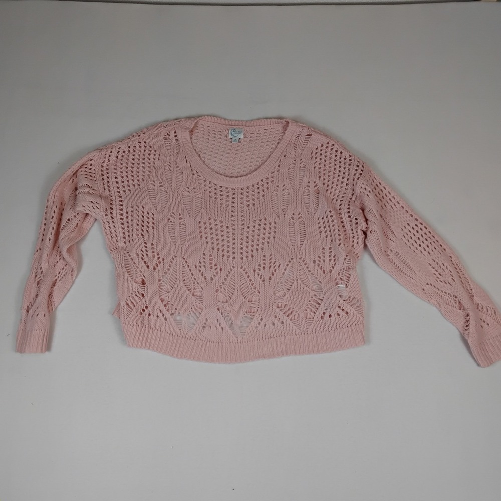 Blue Rain x Francesca's Womens Pink Crochet Knit Sweater Boho Size M